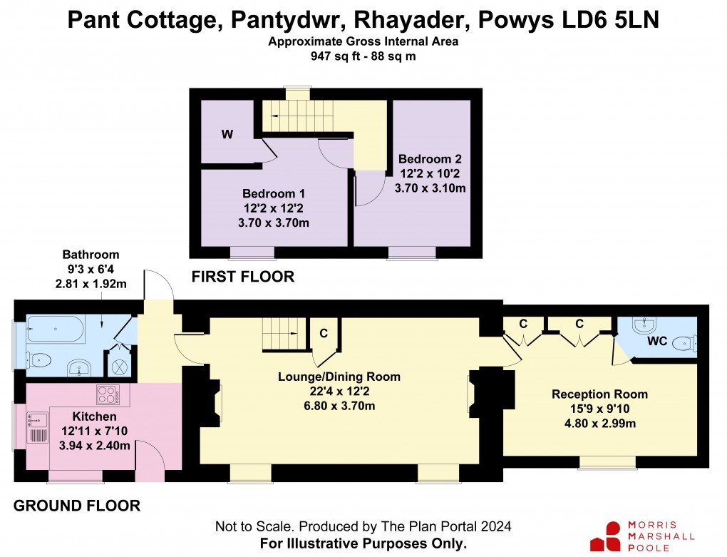 Floorplan for Pant-y-Dwr, Rhayader, Powys